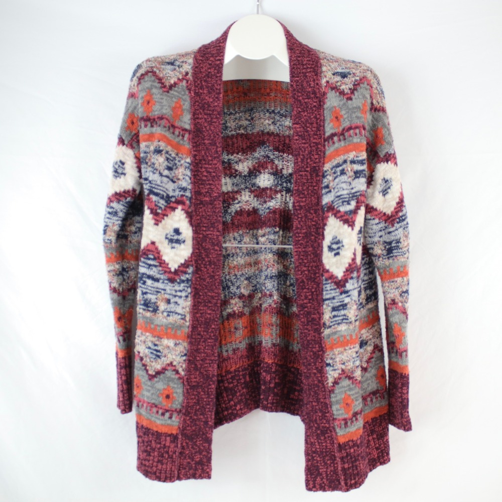Mossimo Supply Co. Burgundy Multicolor Cardigan Sweater Womens Size L